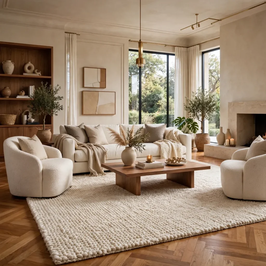 cozy living room ideas: Anchor Seating With One Oversized Rug