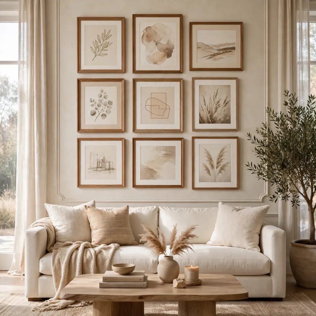 cozy living room ideas: Build a Gallery Wall With a Shared Palette