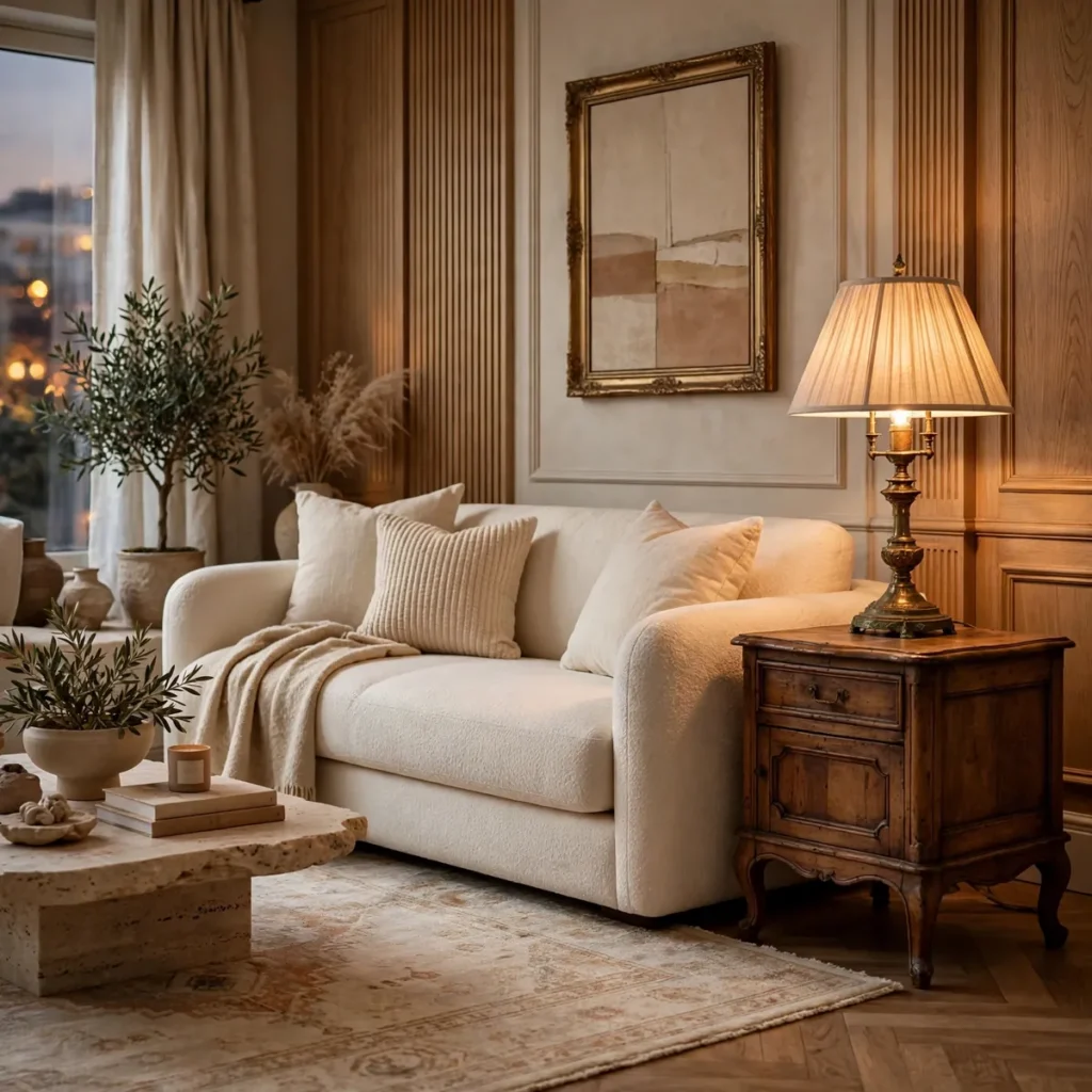 cozy living room ideas: Mix Vintage Finds With Modern Pieces