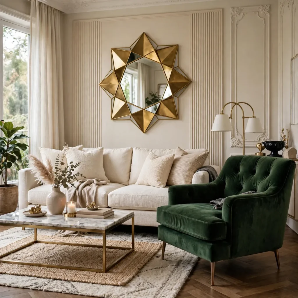 cozy living room ideas: Add Neo Deco Brass and Geometry