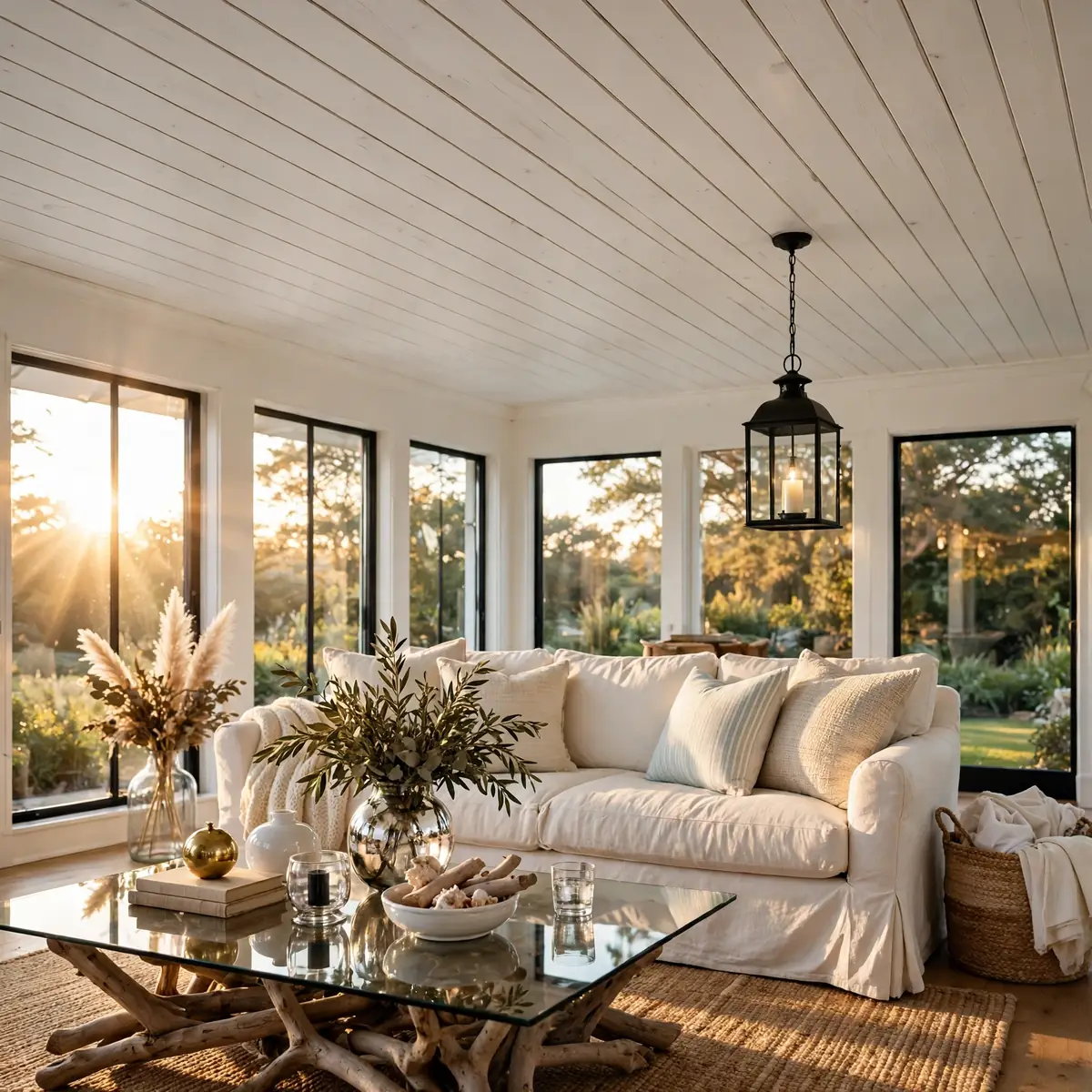 25 Living Room Ceiling Ideas That Turn the Fifth Wall Into the Star living room ceiling ideas: Shiplap or Tongue-and-Groove Planks