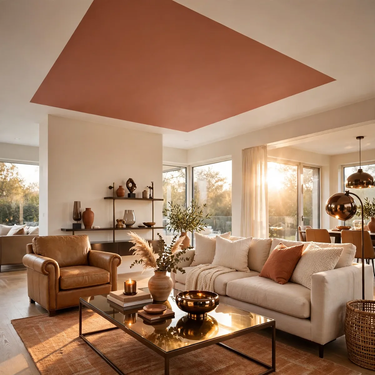 25 Living Room Ceiling Ideas That Turn the Fifth Wall Into the Star living room ceiling ideas: Two-Tone Color-Blocked Ceiling