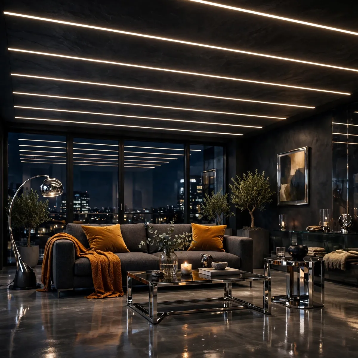 25 Living Room Ceiling Ideas That Turn the Fifth Wall Into the Star living room ceiling ideas: Linear LED Strips in Straight Lines