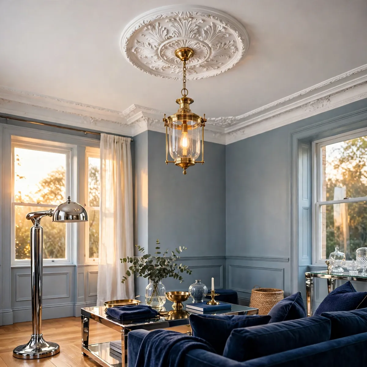 25 Living Room Ceiling Ideas That Turn the Fifth Wall Into the Star living room ceiling ideas: A Ceiling Medallion Around the Light Fixture
