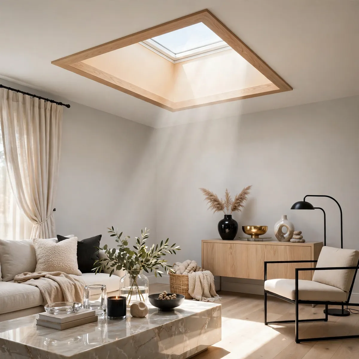 25 Living Room Ceiling Ideas That Turn the Fifth Wall Into the Star living room ceiling ideas: Frame a Skylight as a Design Feature