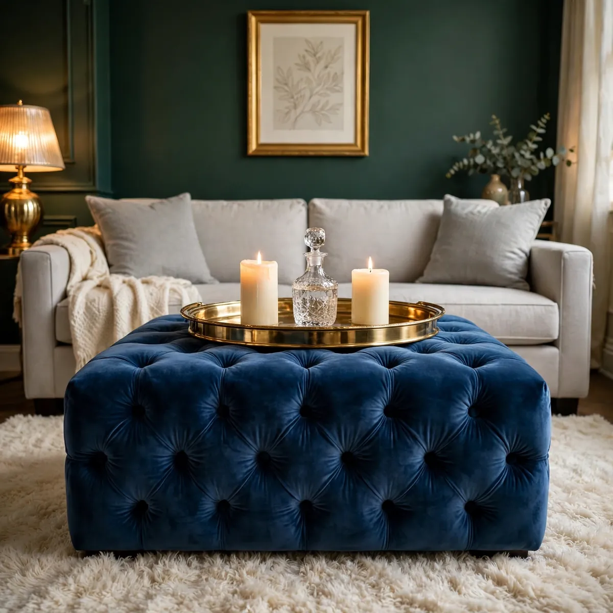 25 Living Room Center Table Ideas to Anchor Your Space Beautifully living room center table ideas: Living Room Center Table Ideas: A Soft Tufted Cocktail Ottoman