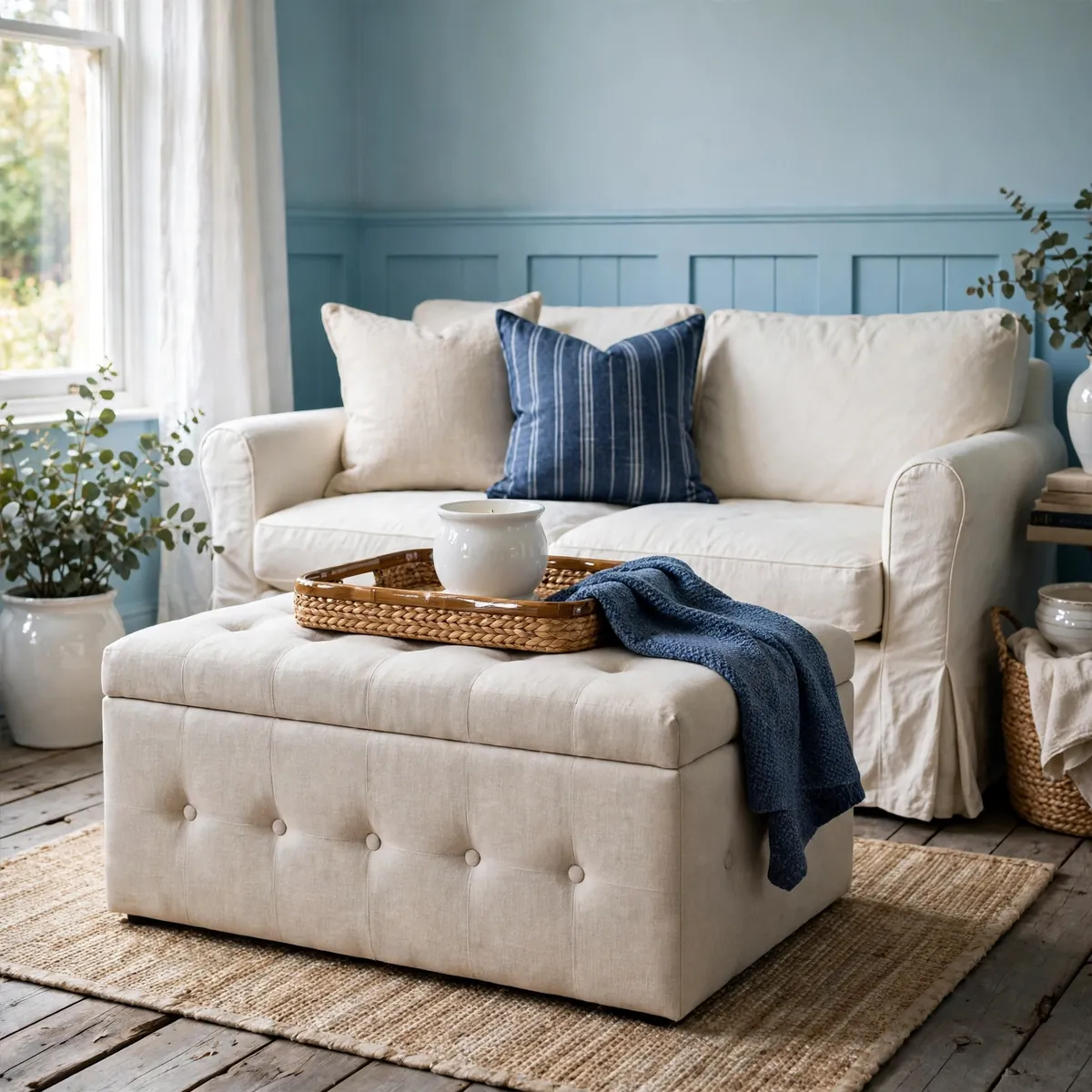 25 Living Room Center Table Ideas to Anchor Your Space Beautifully living room center table ideas: A Storage Ottoman That Hides the Clutter