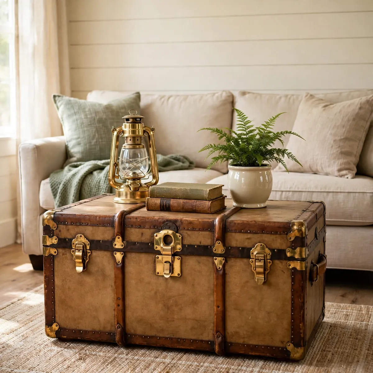 25 Living Room Center Table Ideas to Anchor Your Space Beautifully living room center table ideas: A Vintage Trunk as a Center Table