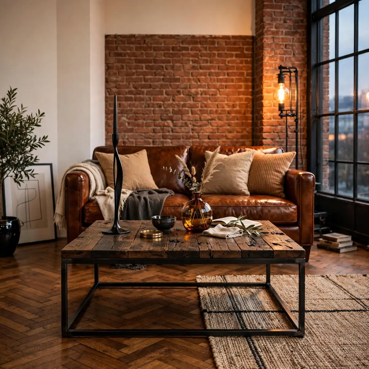 25 Living Room Center Table Ideas to Anchor Your Space Beautifully living room center table ideas: A Metal-Frame Industrial Table