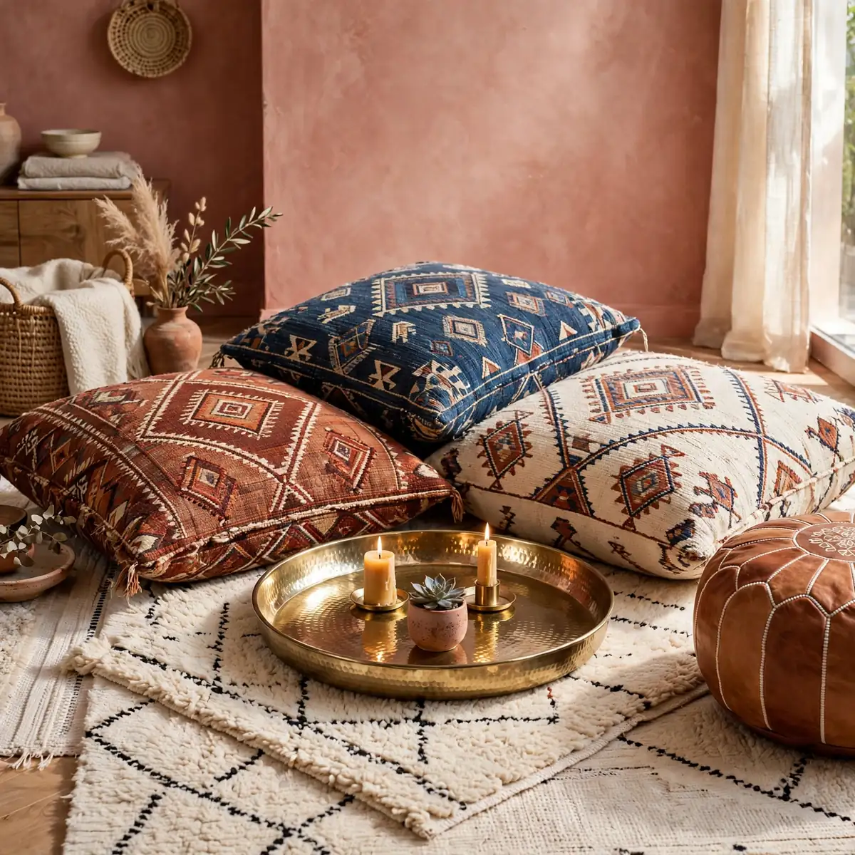 25 Living Room Center Table Ideas to Anchor Your Space Beautifully living room center table ideas: A Floor Cushion Cluster for Casual Living