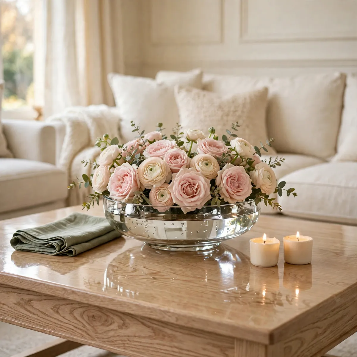 25 Living Room Center Table Ideas to Anchor Your Space Beautifully living room center table ideas: A Low Floral Arrangement That Doesn't Block Talk