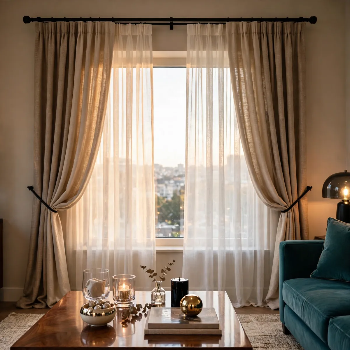 25 Living Room Curtains Ideas That Dress Your Windows Like a Designer living room curtains ideas: Living Room Curtains Ideas: Layered Sheers Plus Blackout for Flexibility