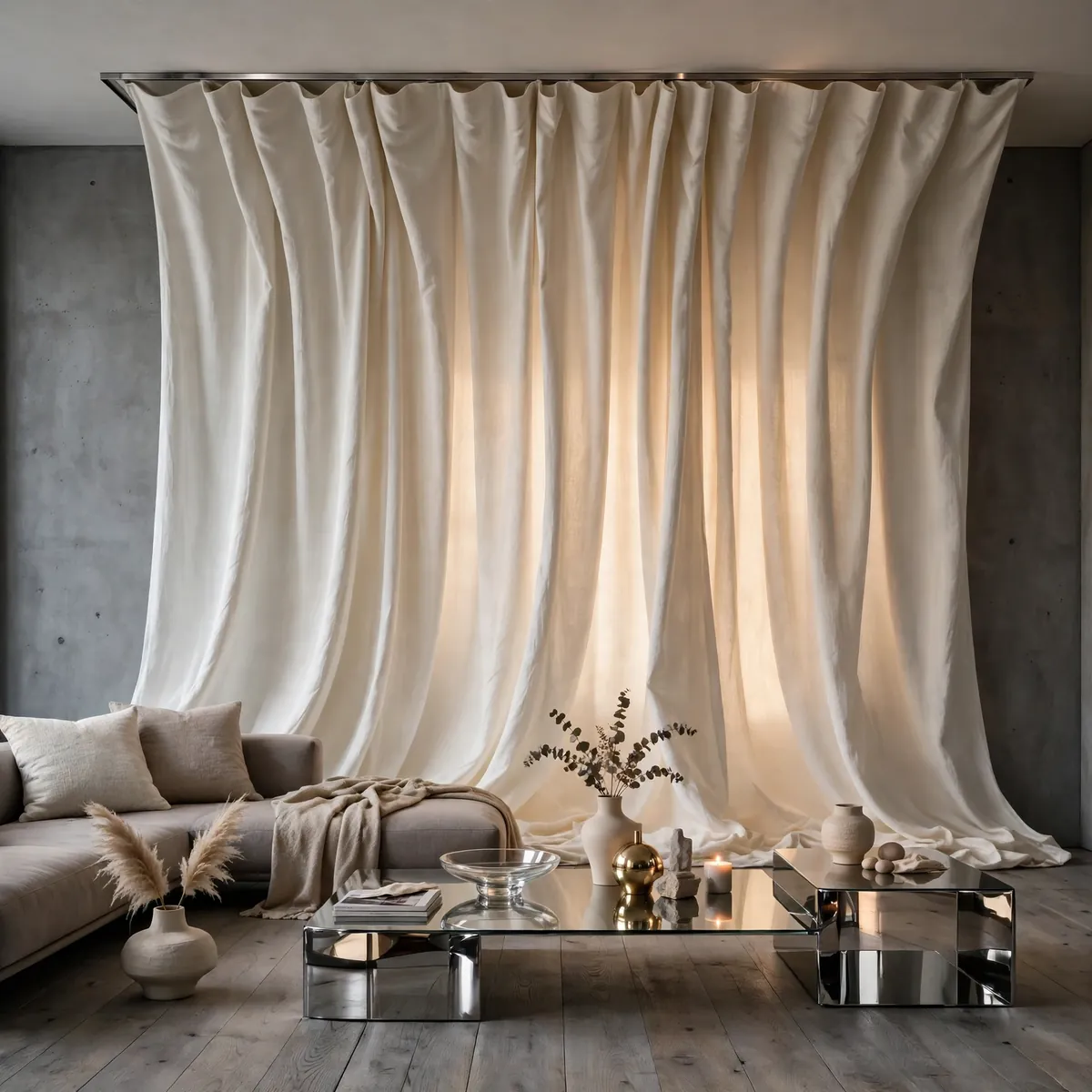 25 Living Room Curtains Ideas That Dress Your Windows Like a Designer living room curtains ideas: Ripple-Fold Panels on a Ceiling Track