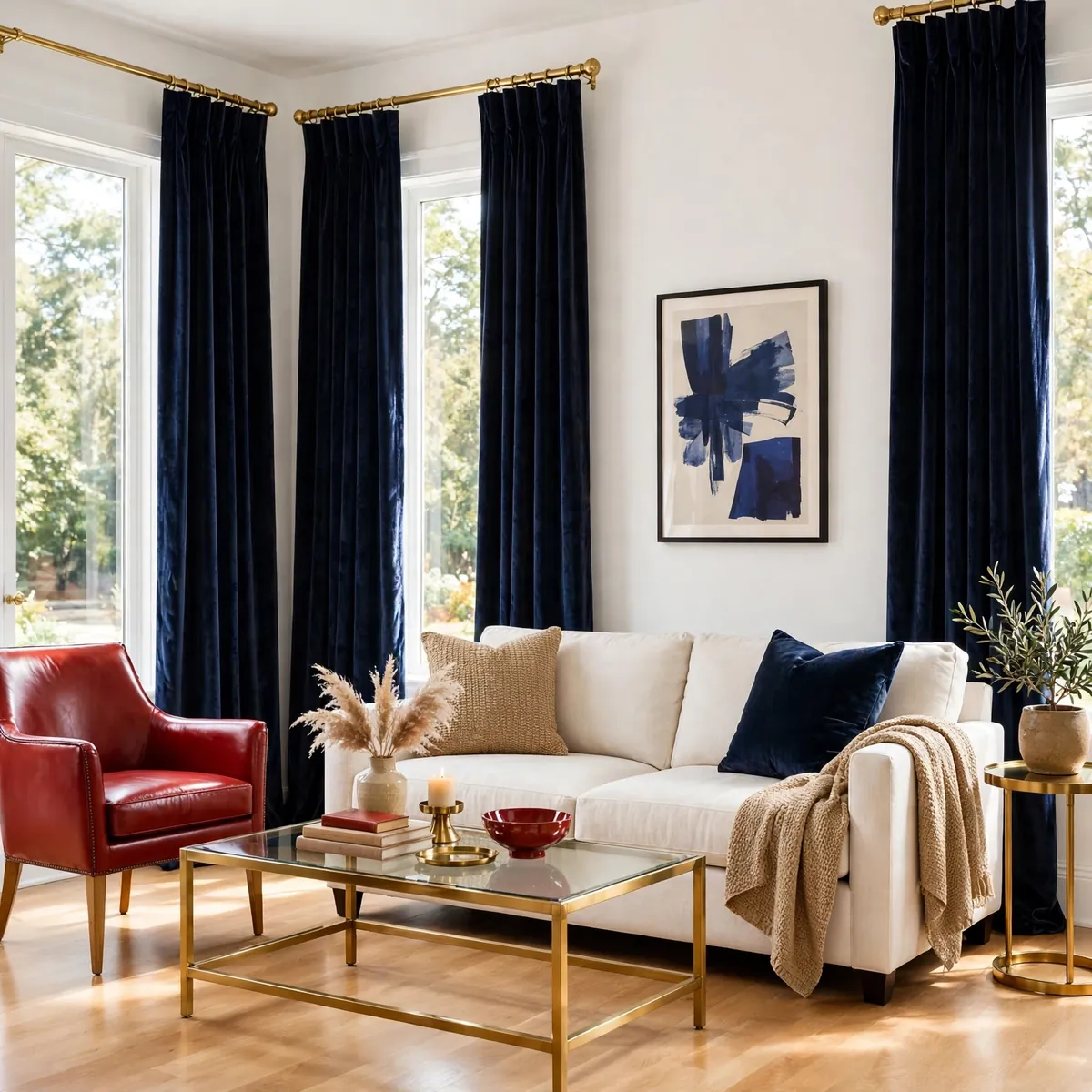 25 Living Room Curtains Ideas That Dress Your Windows Like a Designer living room curtains ideas: High-Contrast Curtains Against Neutral Walls