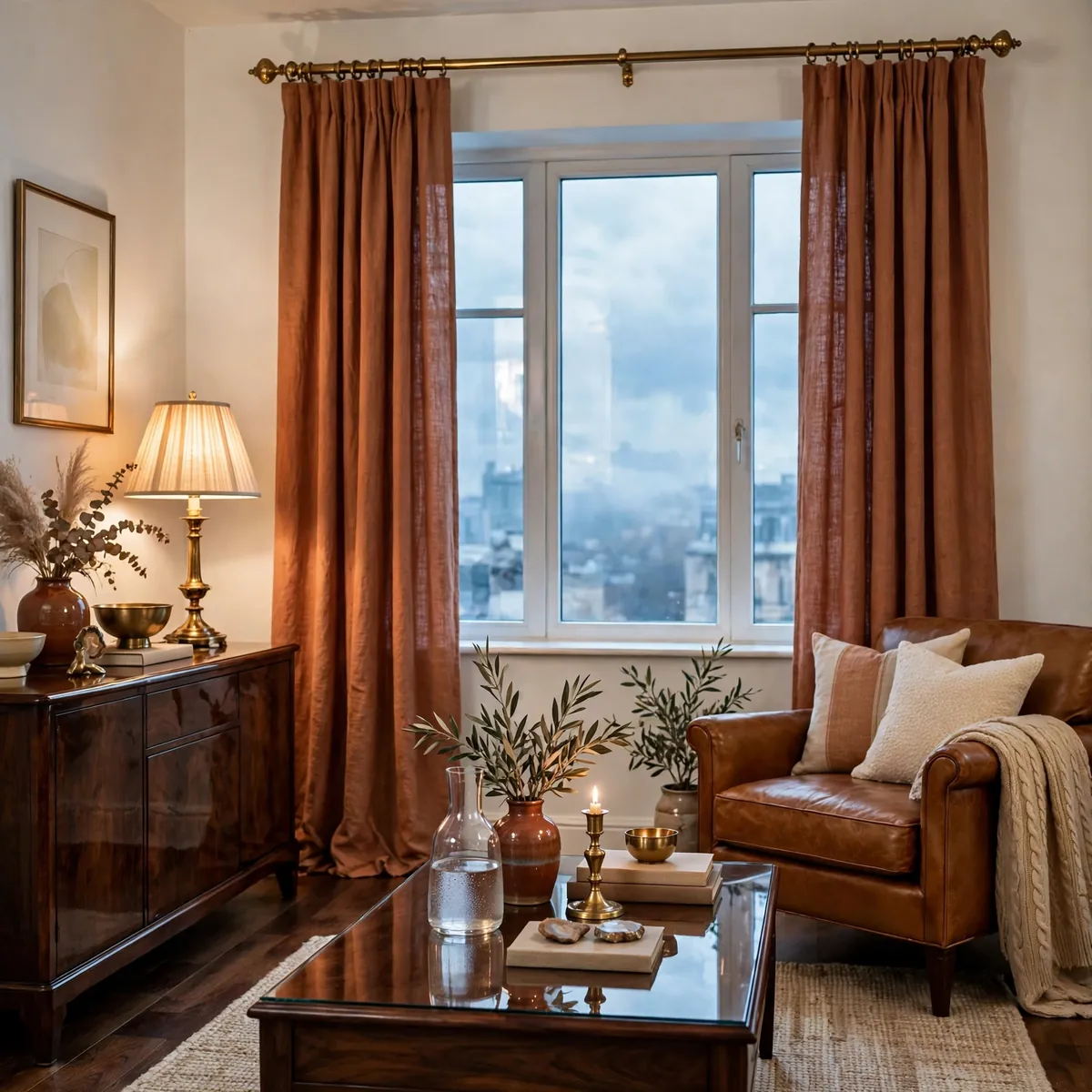 25 Living Room Curtains Ideas That Dress Your Windows Like a Designer living room curtains ideas: Earth-Tone Curtains That Ground the Room