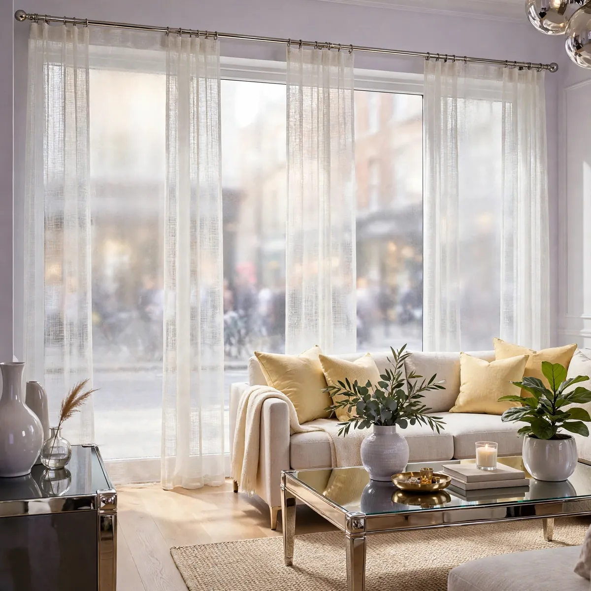 25 Living Room Curtains Ideas That Dress Your Windows Like a Designer living room curtains ideas: Translucent Panels for Street-Facing Privacy