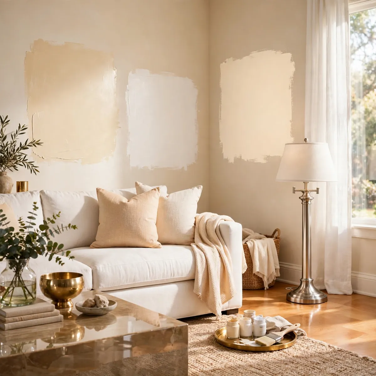 Living Room Decorating Ideas: A Warm, Lived-In Guide to Getting It Right living room decorating ideas: Testing Paint in Different Light