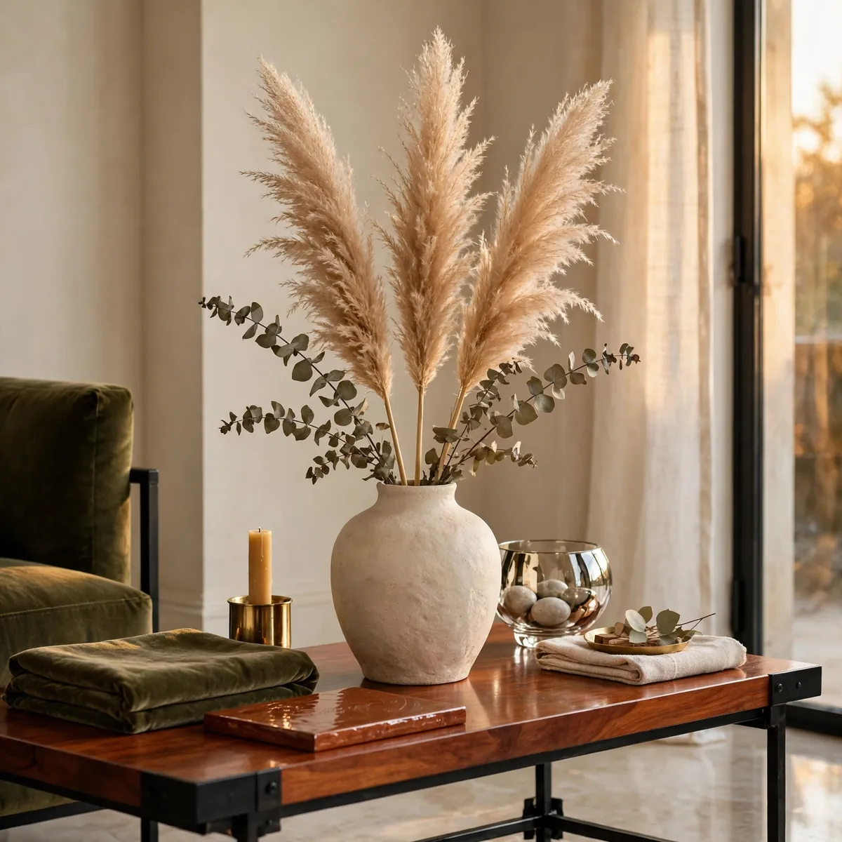25 Living Room Decor Ideas for a Stylish, Cozy Refresh living room decor ideas: Dried Botanicals in Handmade Vase