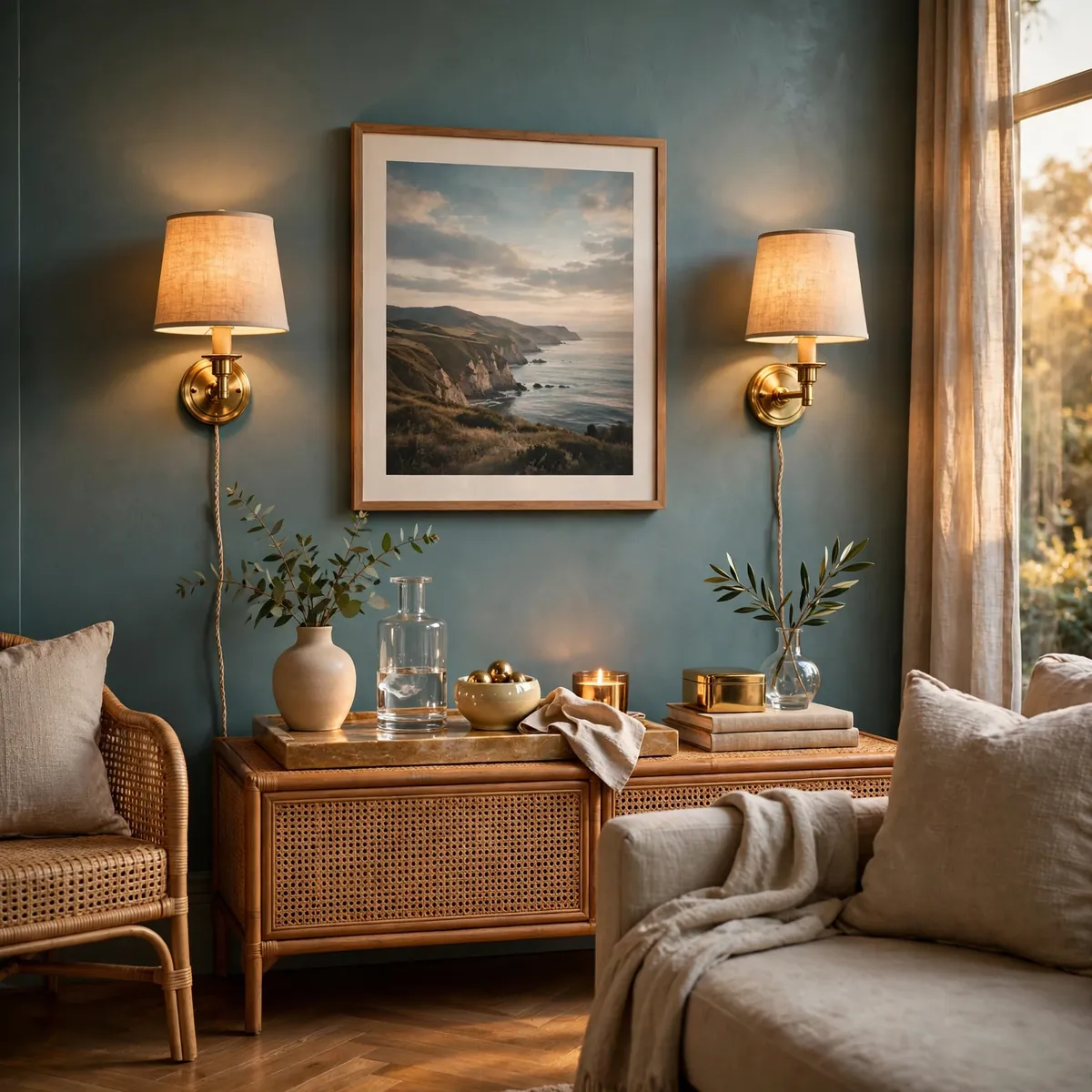 25 Living Room Decor Ideas for a Stylish, Cozy Refresh living room decor ideas: Plug-In Sconces Beside Artwork