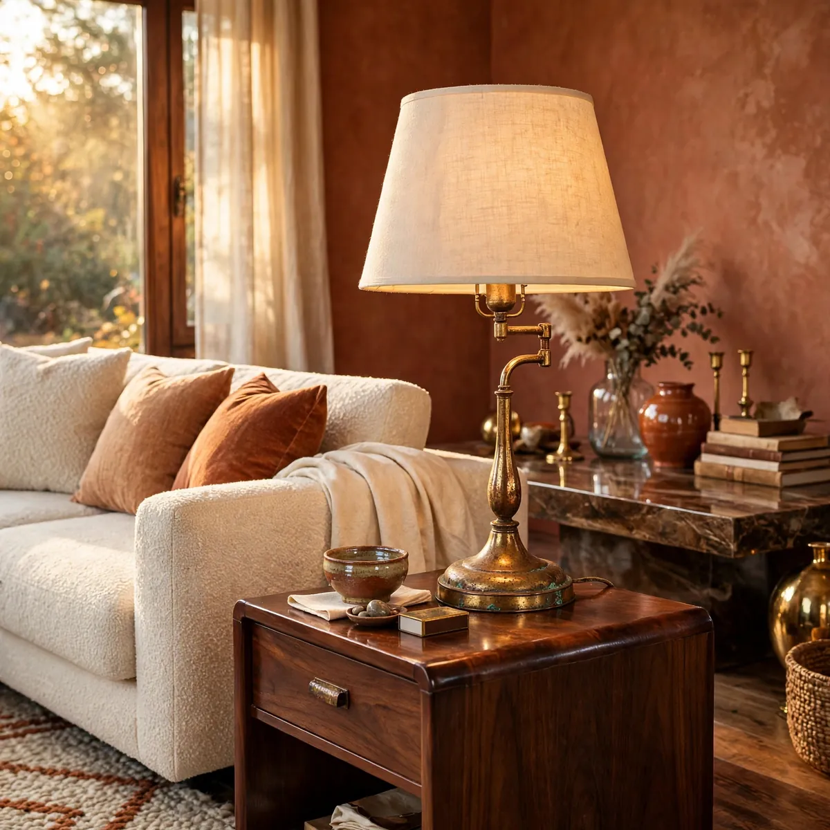 25 Living Room Decor Ideas for a Stylish, Cozy Refresh living room decor ideas: Vintage Brass Lamp With Patina
