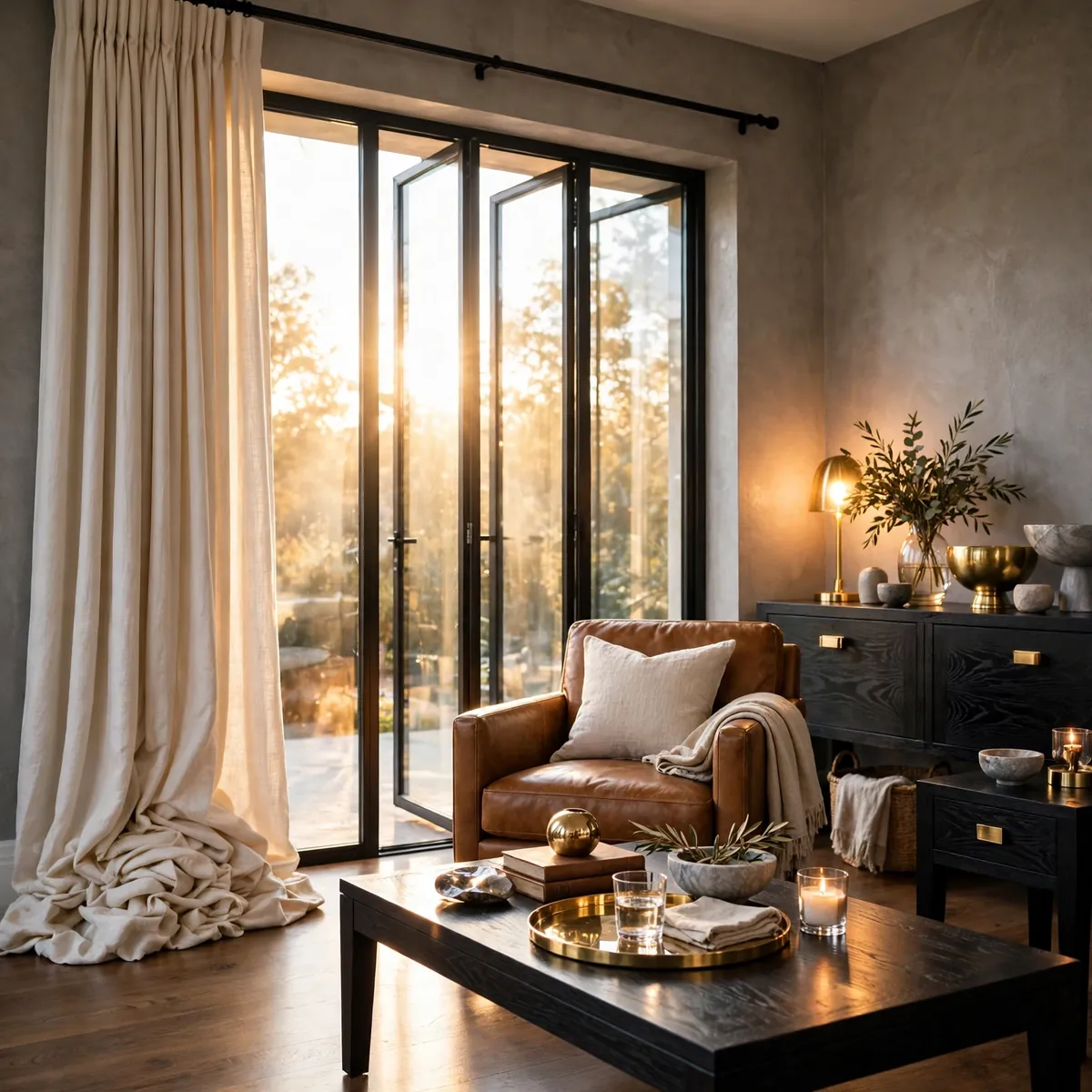 25 Living Room Decor Ideas for a Stylish, Cozy Refresh living room decor ideas: Floor-to-Ceiling Warm Curtains
