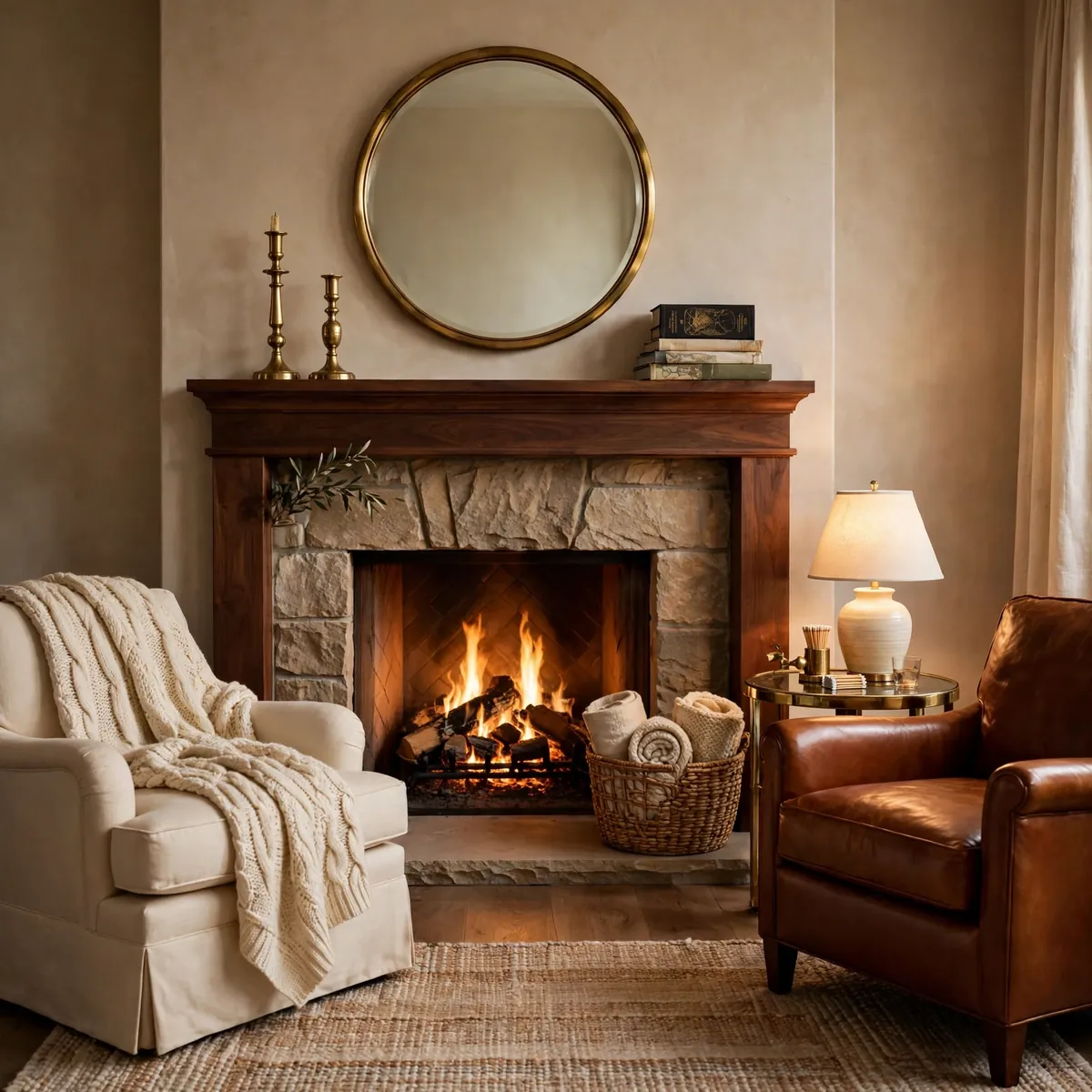 living room inspiration ideas: Fireplace-Centered Warmth