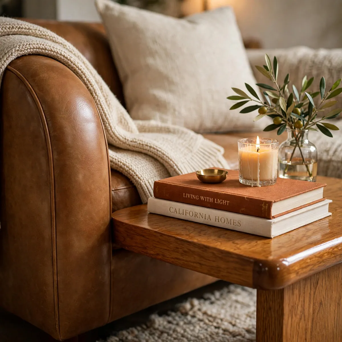 leather couch decor ideas: Build a Side-Table Vignette with Books