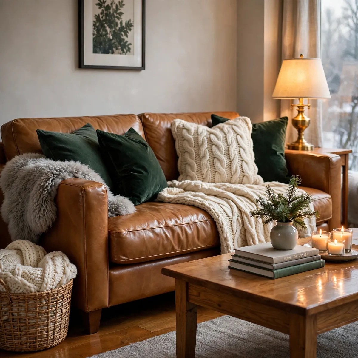 leather couch decor ideas: Refresh Seasonally with a Textile Swap