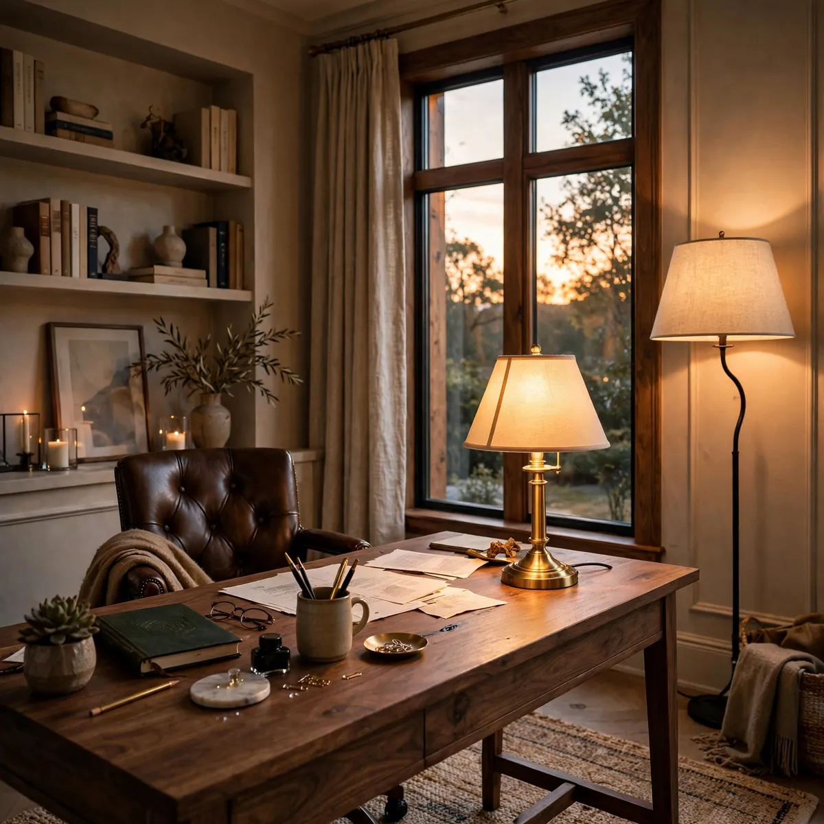 home office decor ideas: Layer Warm Lighting for Late Sessions
