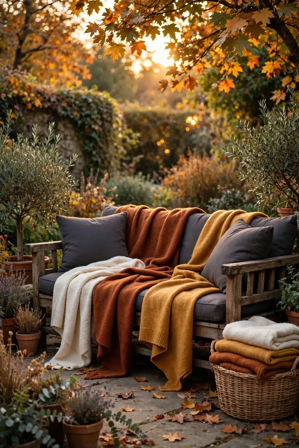 patio decor ideas: 8. Layer Throw Blankets for Cool Nights