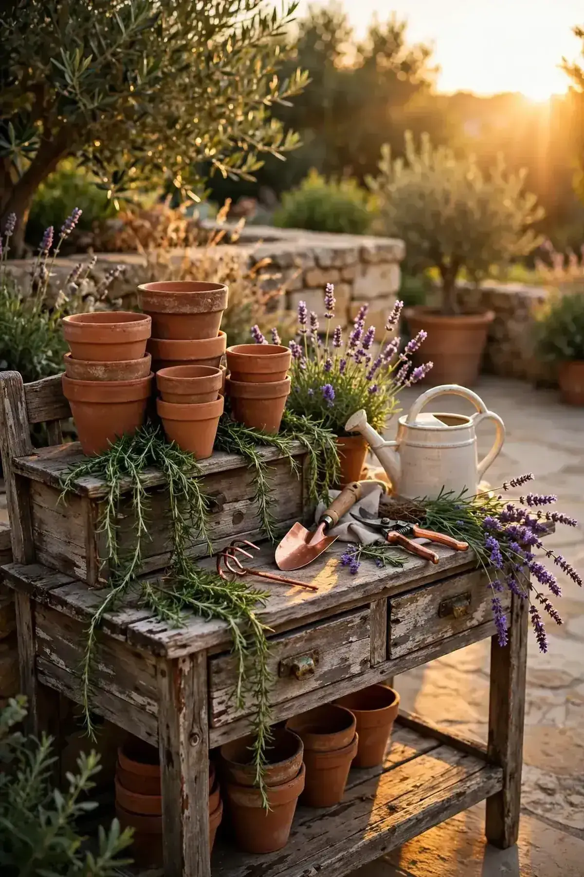patio decor ideas: 13. Style a Potting Bench as a Decor Station