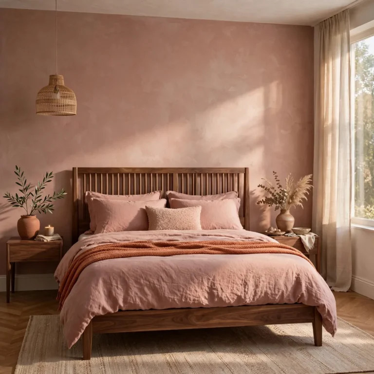 earthy pink bedroom: Start With a Clay-Toned Accent Wall Behind the Bed