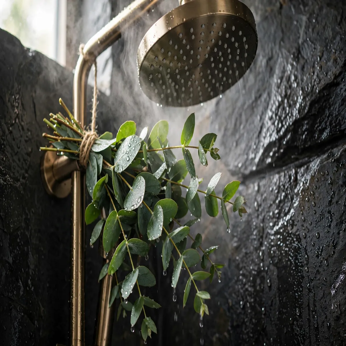 25 Bathroom Spa Ideas That Turn an Ordinary Bathroom Into a Real Retreat bathroom spa ideas: Tie a Fresh Eucalyptus Bundle to Your Shower