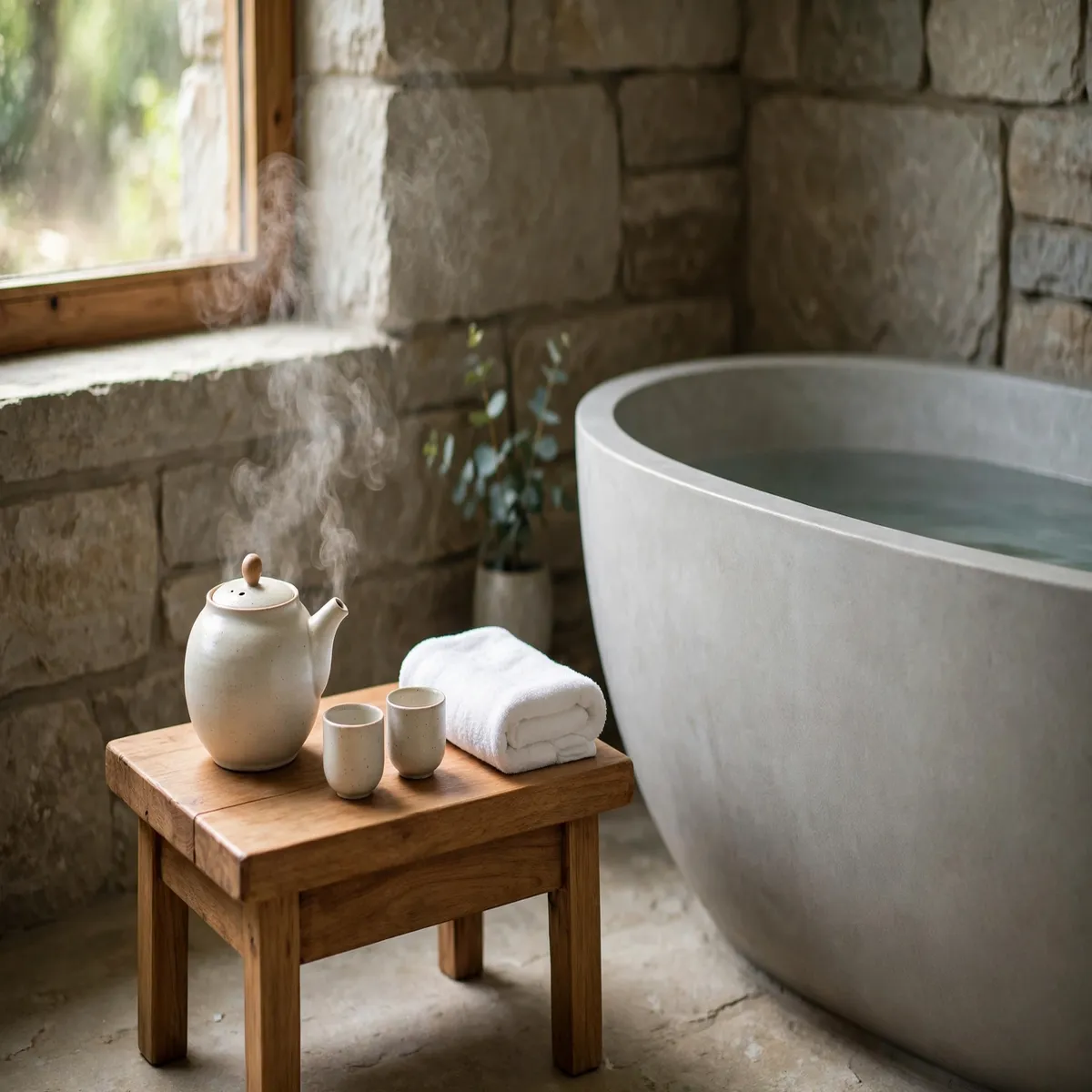25 Bathroom Spa Ideas That Turn an Ordinary Bathroom Into a Real Retreat bathroom spa ideas: Set Out a Small Tea Station for After the Soak