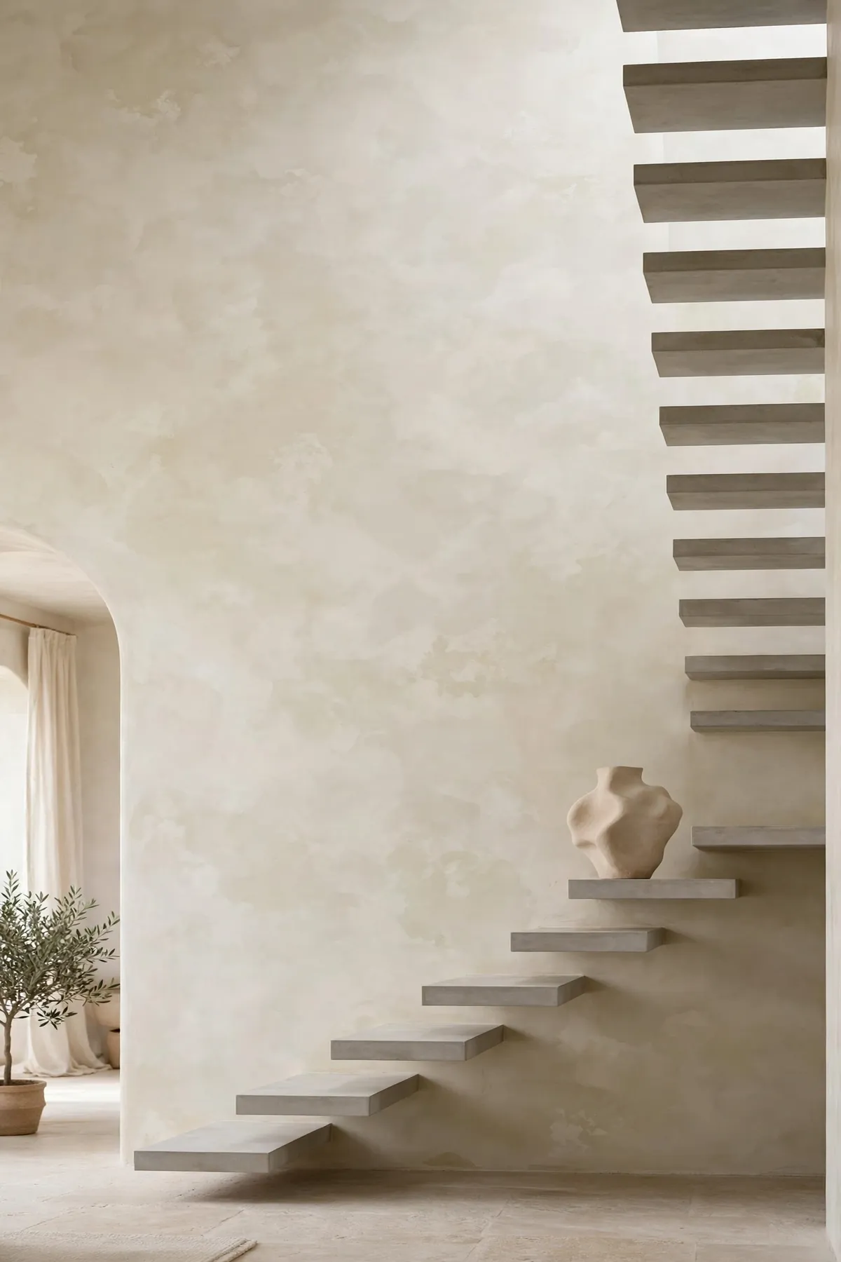 25 Stunning Accent Wall Staircase Ideas for a Dramatic Home Upgrade accent wall staircase: Soft-Movement Limewash Plaster