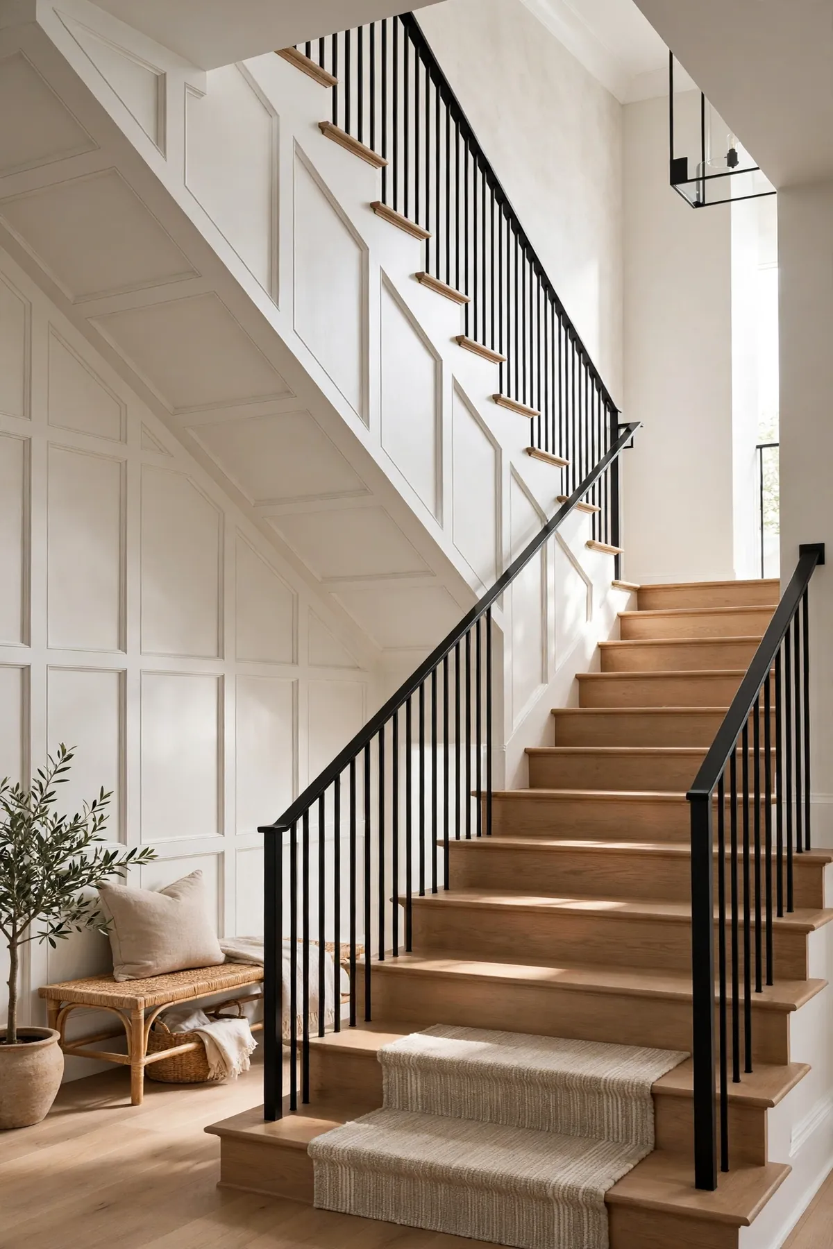25 Stunning Accent Wall Staircase Ideas for a Dramatic Home Upgrade accent wall staircase: Board-and-Batten That Follows the Slope