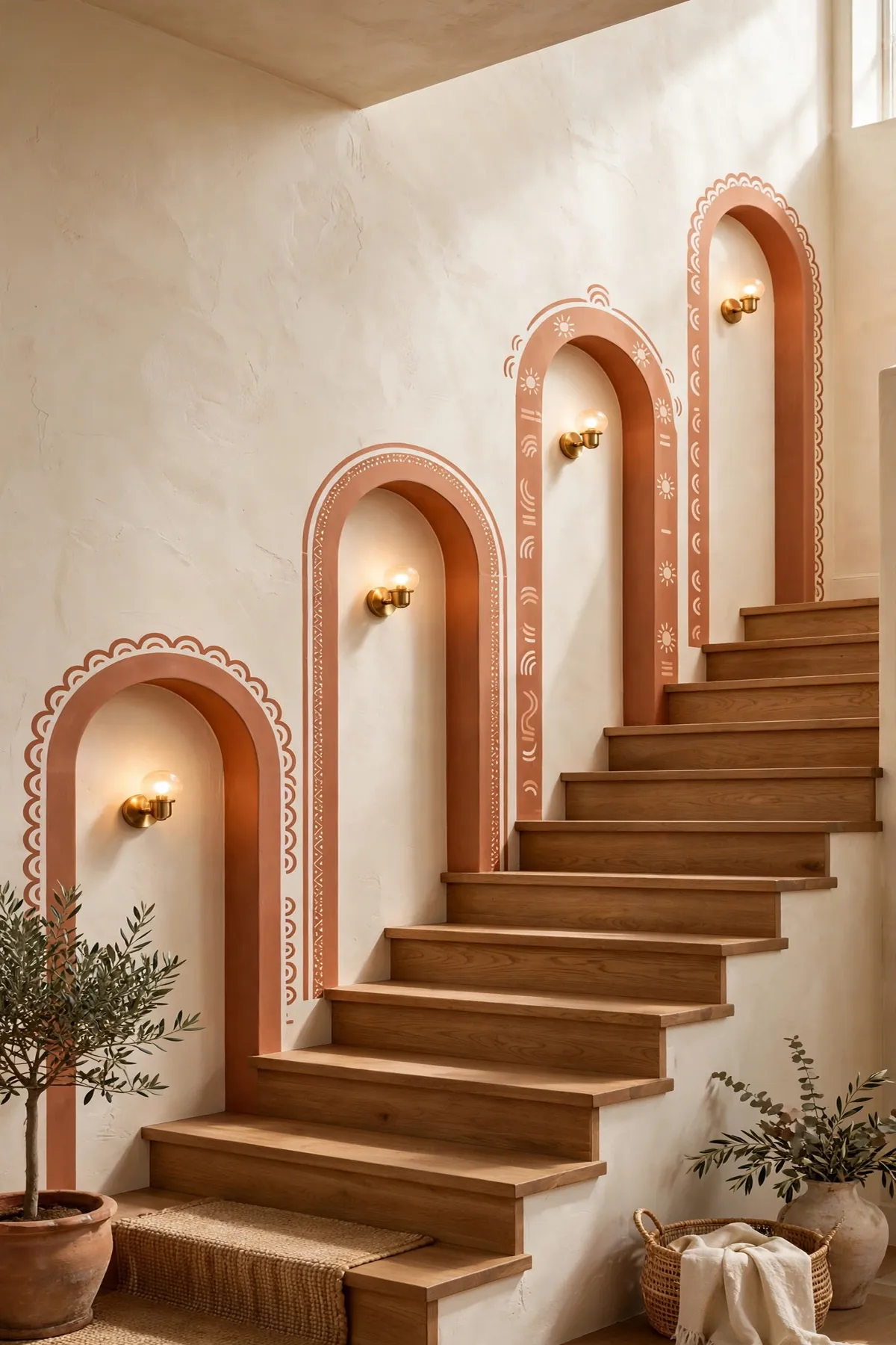 25 Stunning Accent Wall Staircase Ideas for a Dramatic Home Upgrade accent wall staircase: Painted Terracotta Arches Climbing the Wall