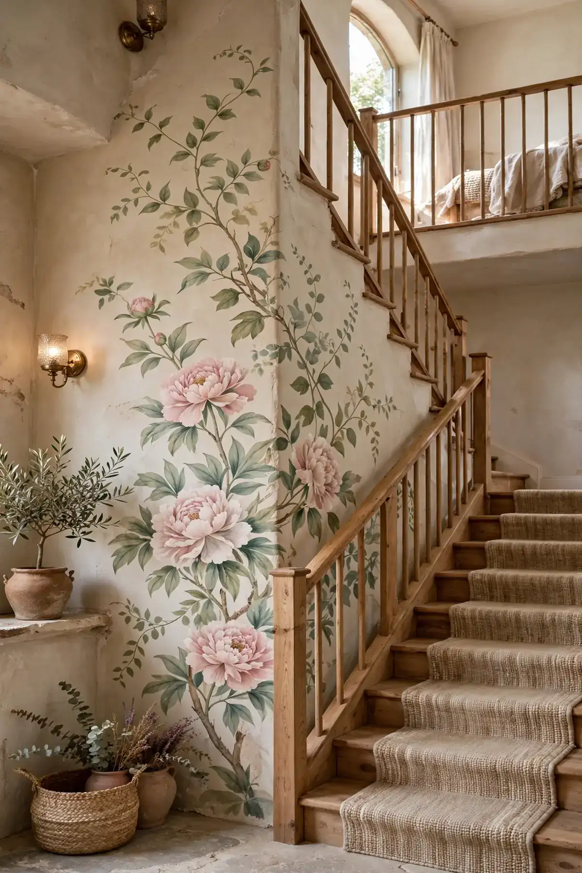25 Stunning Accent Wall Staircase Ideas for a Dramatic Home Upgrade accent wall staircase: A Hand-Painted Floral Mural