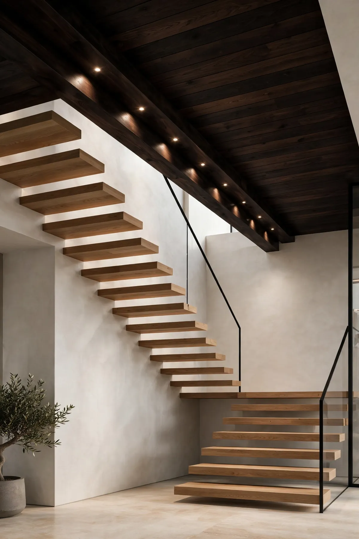 25 Stunning Accent Wall Staircase Ideas for a Dramatic Home Upgrade accent wall staircase: Dark Soffit, Light Wall: High-Contrast Architecture