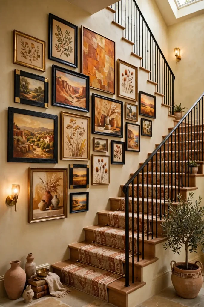 15 Stunning Staircase Gallery Wall Ideas That Turn Blank Stairs Into Art staircase gallery wall: Mix Portrait and Landscape Orientations for Organic Rhythm