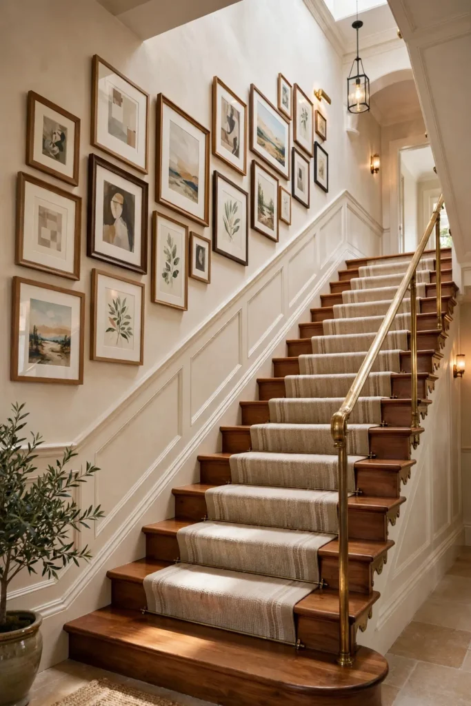 15 Stunning Staircase Gallery Wall Ideas That Turn Blank Stairs Into Art staircase gallery wall: Do the Bottom-of-the-Stairs Walk-Through Before You Commit