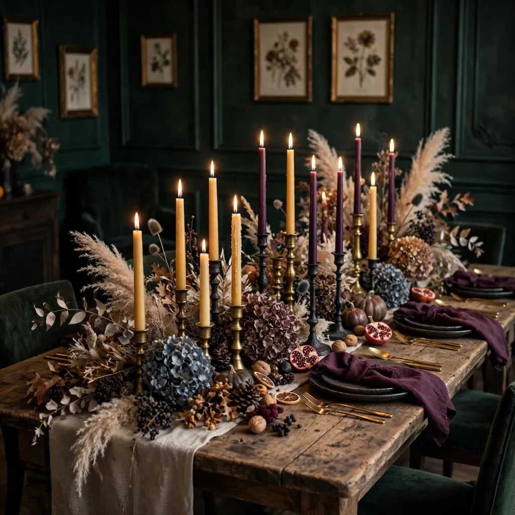 thanksgiving table decor ideas: Cluster Taper Candles at Mixed Heights