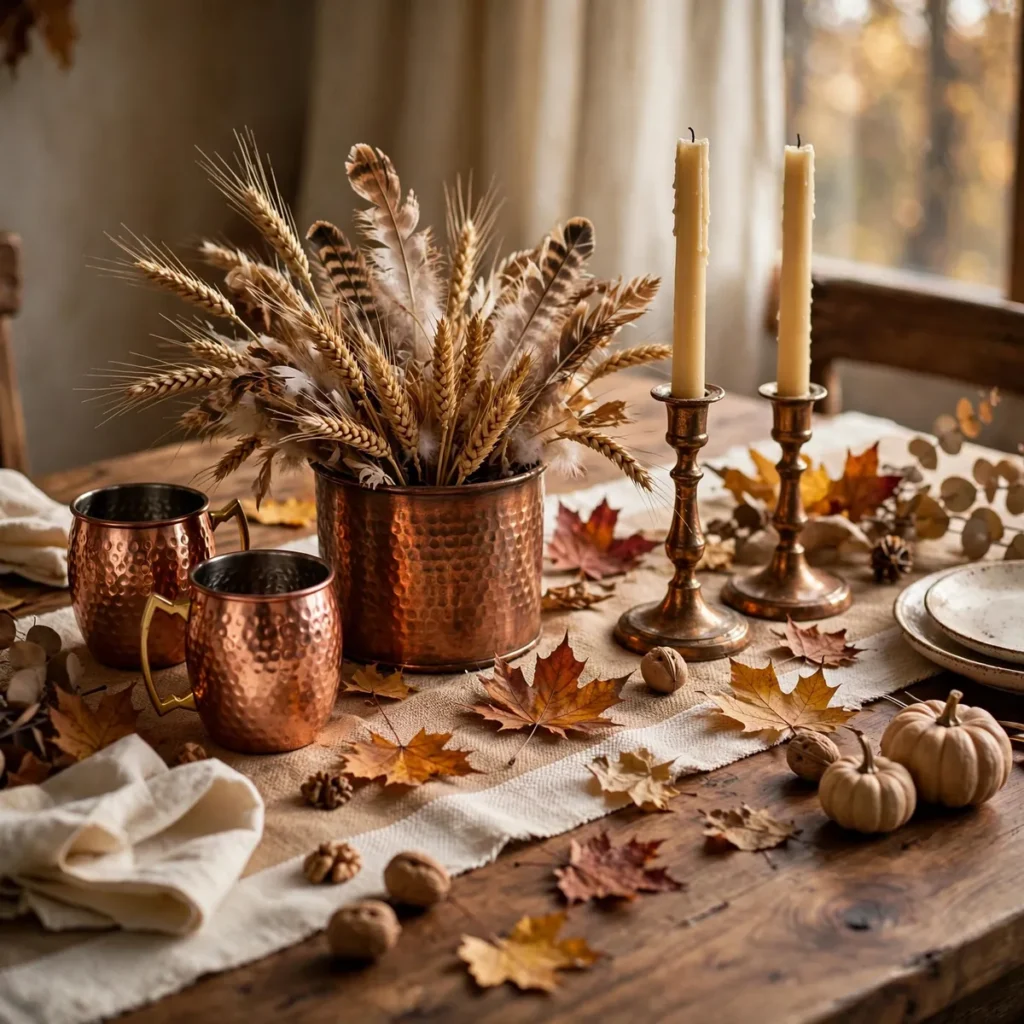 thanksgiving table decor ideas: Bring In Warm Copper Accents