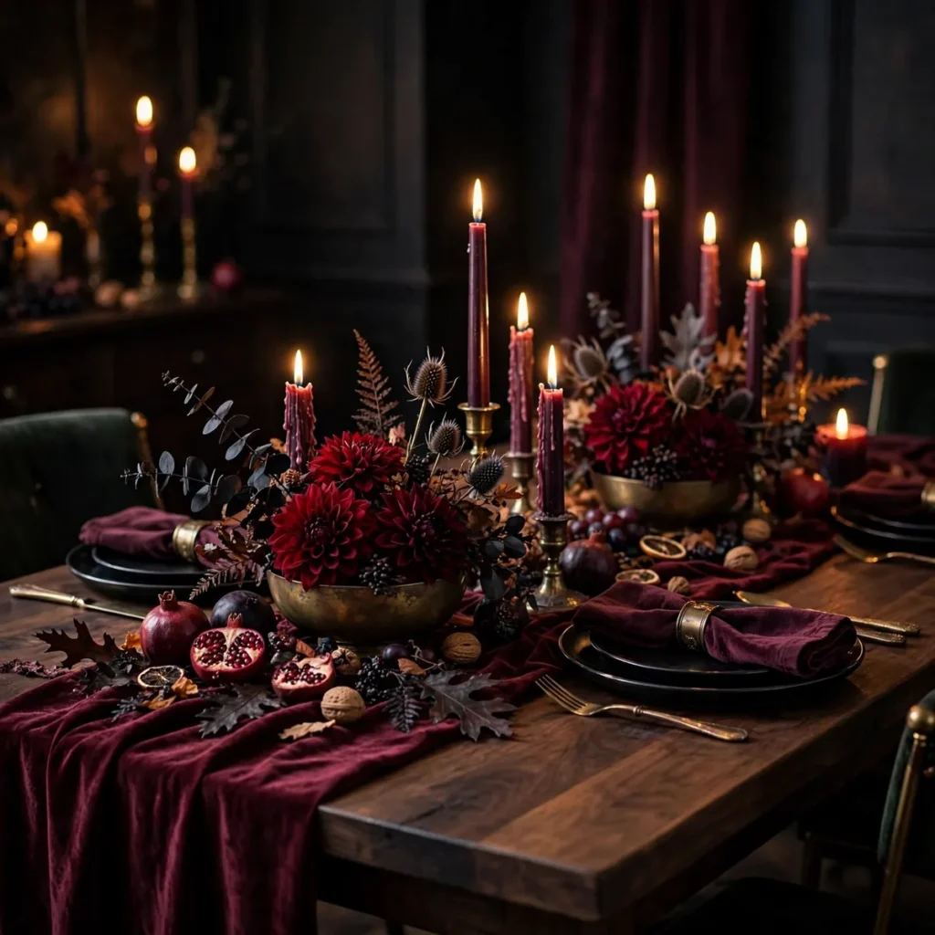 thanksgiving table decor ideas: Go Moody With Burgundy and Plum