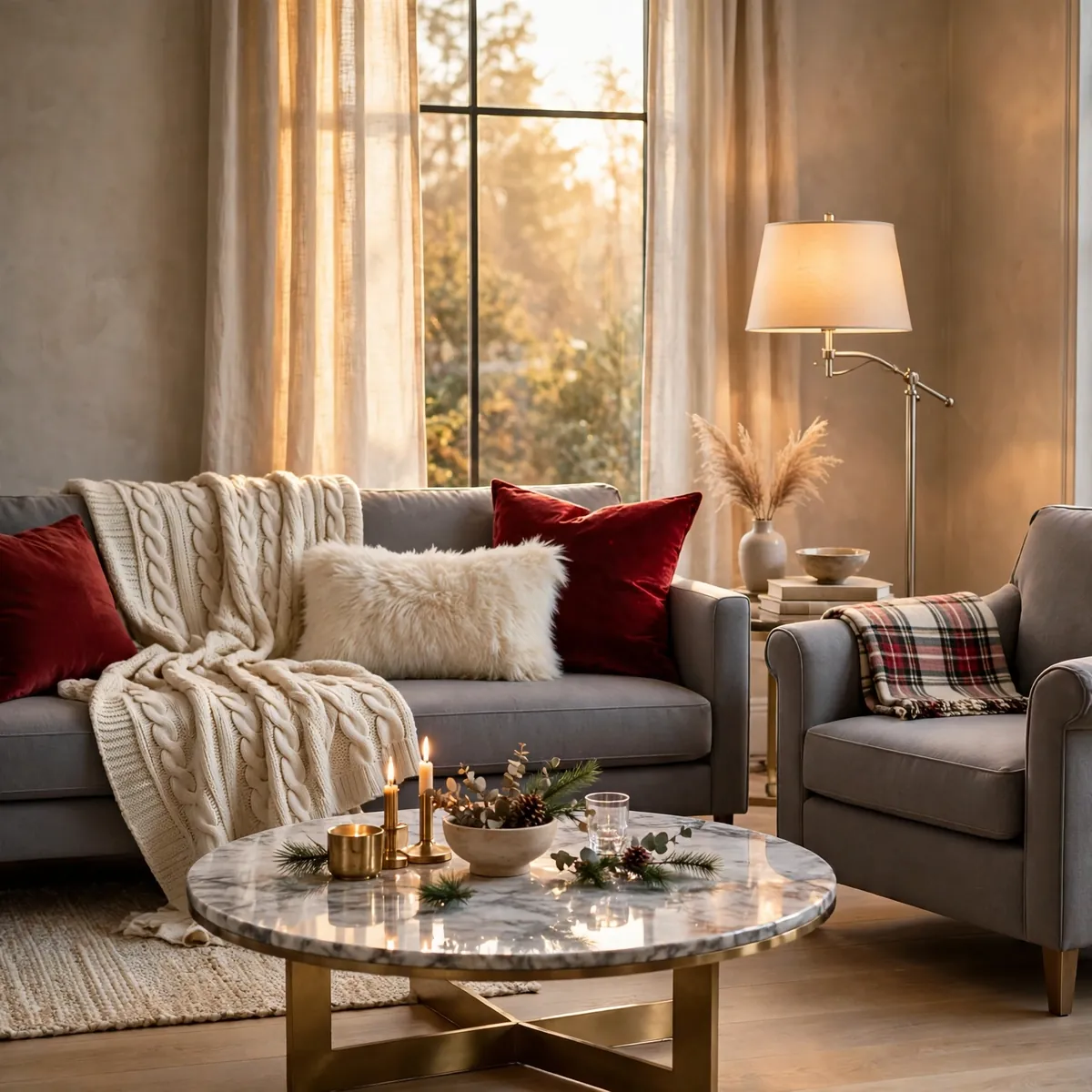 25 Christmas Living Room Decor Ideas for a Magical Holiday Home christmas living room decor ideas: Layer Throws and Pillows Like a Stylist