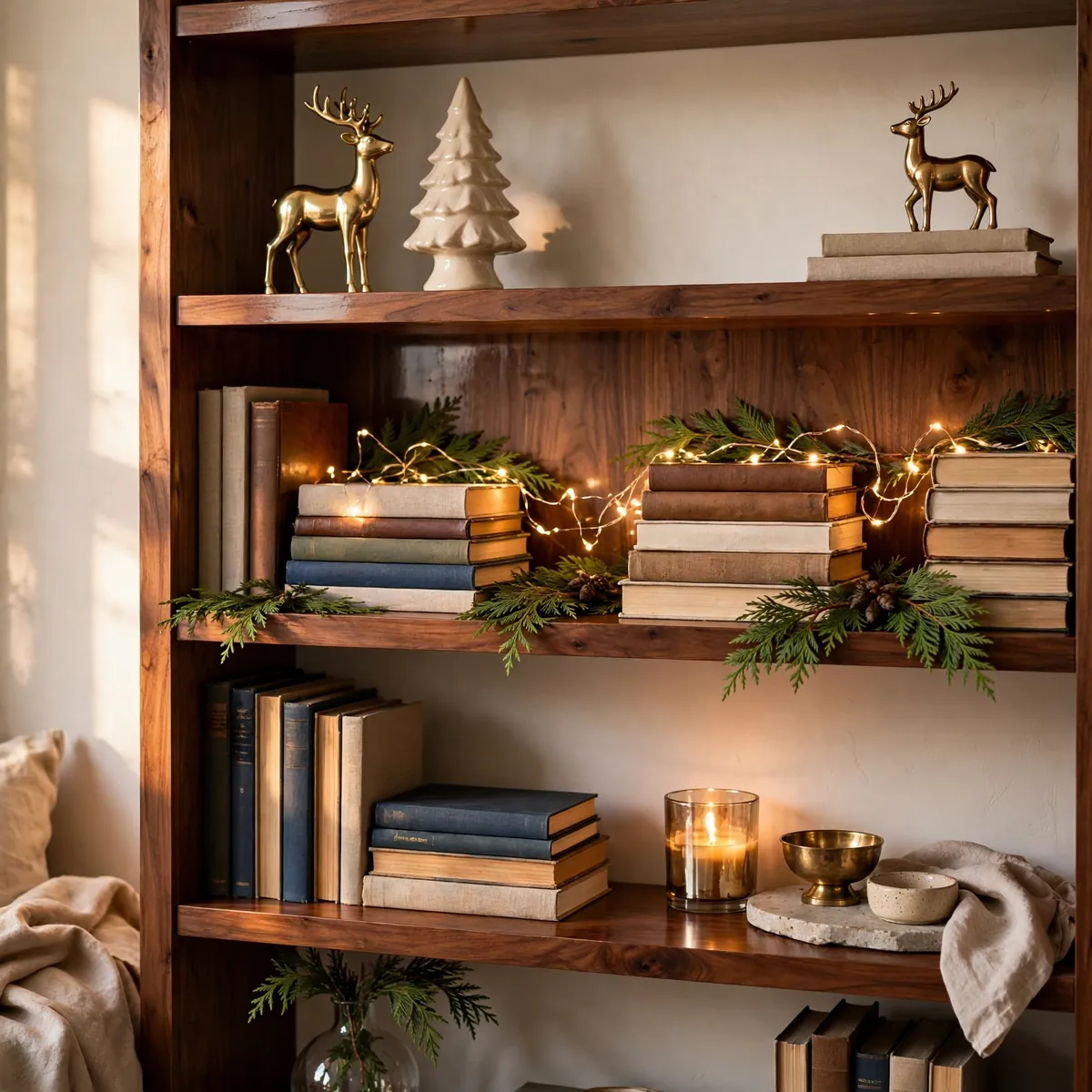 25 Christmas Living Room Decor Ideas for a Magical Holiday Home christmas living room decor ideas: Dress the Shelves and Bookcases