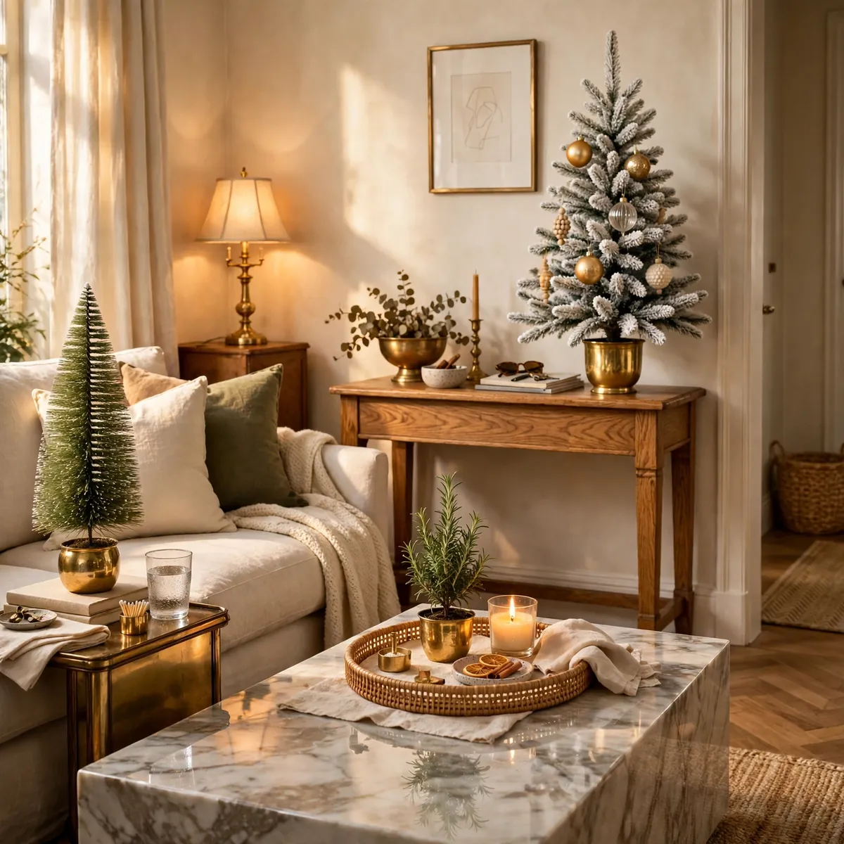 25 Christmas Living Room Decor Ideas for a Magical Holiday Home christmas living room decor ideas: Add Mini Tabletop Trees
