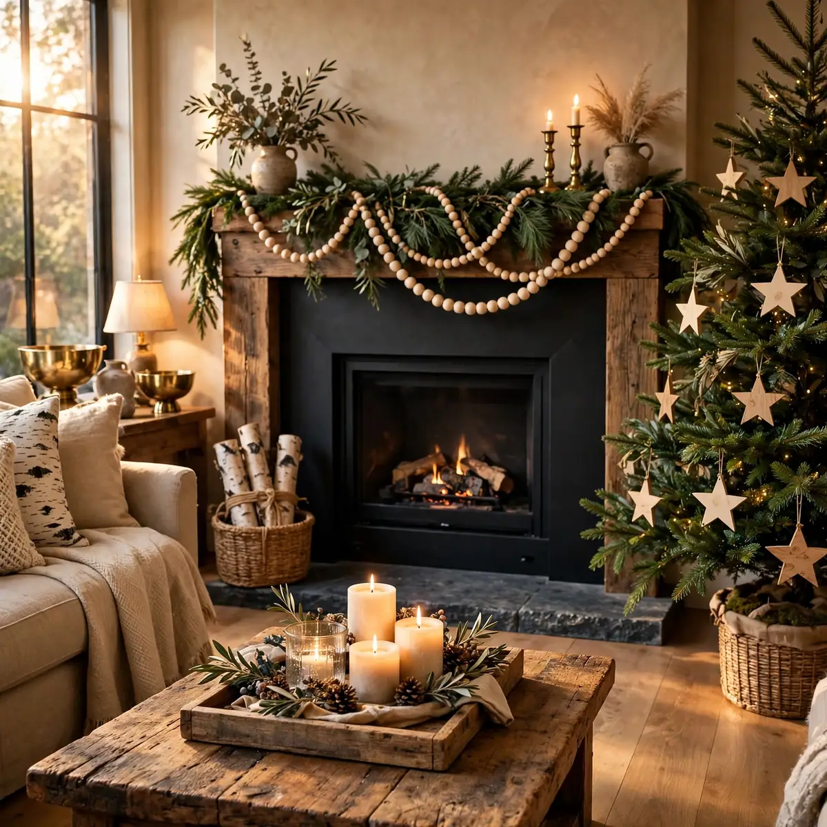 25 Christmas Living Room Decor Ideas for a Magical Holiday Home christmas living room decor ideas: Warm It Up With Rustic Wood Accents