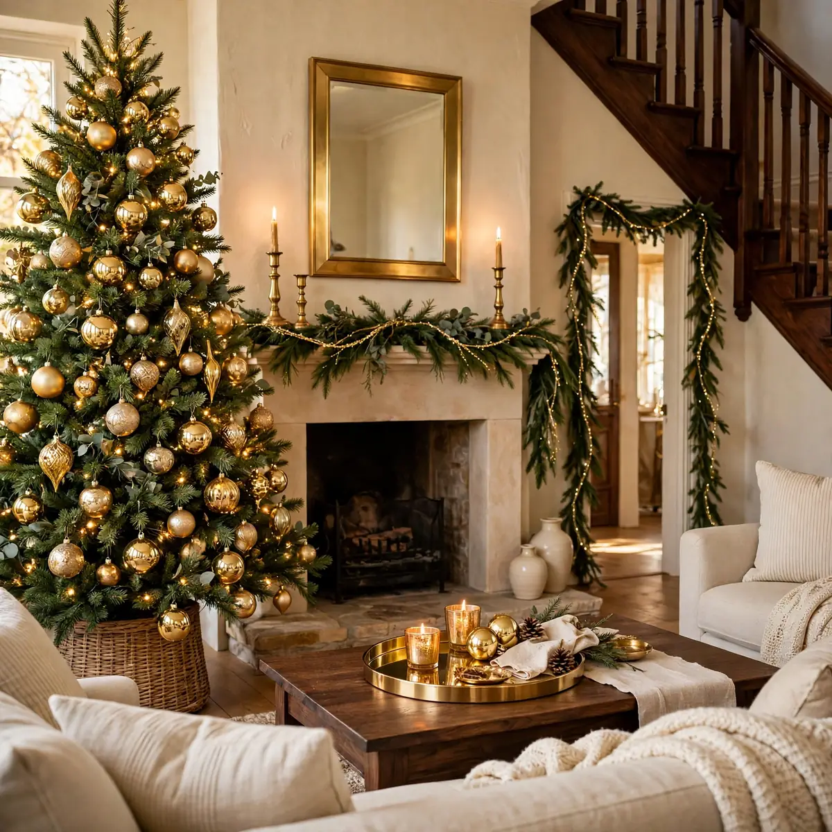 25 Christmas Living Room Decor Ideas for a Magical Holiday Home christmas living room decor ideas: Add Shine With Gold Metallics