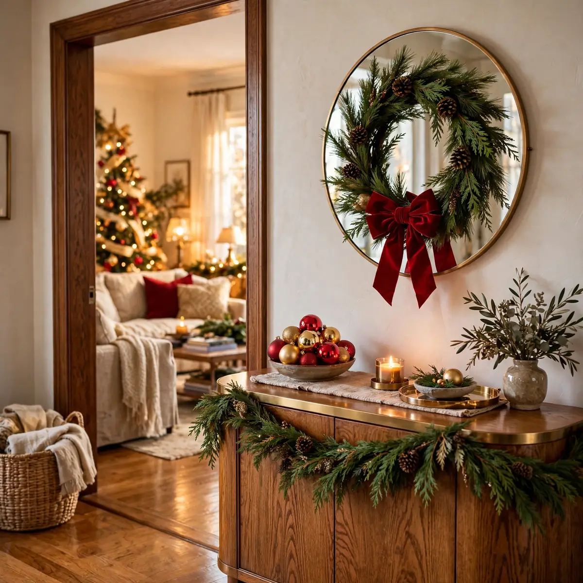 25 Christmas Living Room Decor Ideas for a Magical Holiday Home christmas living room decor ideas: Connect the Entryway to the Living Room